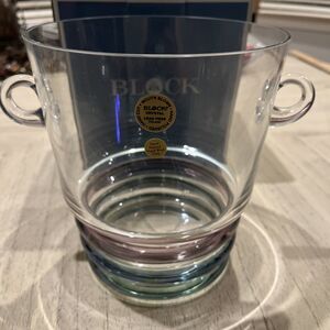 NIB Block Crystal Carnival Pattern Ice Bucket 7” With Handles Art Deco